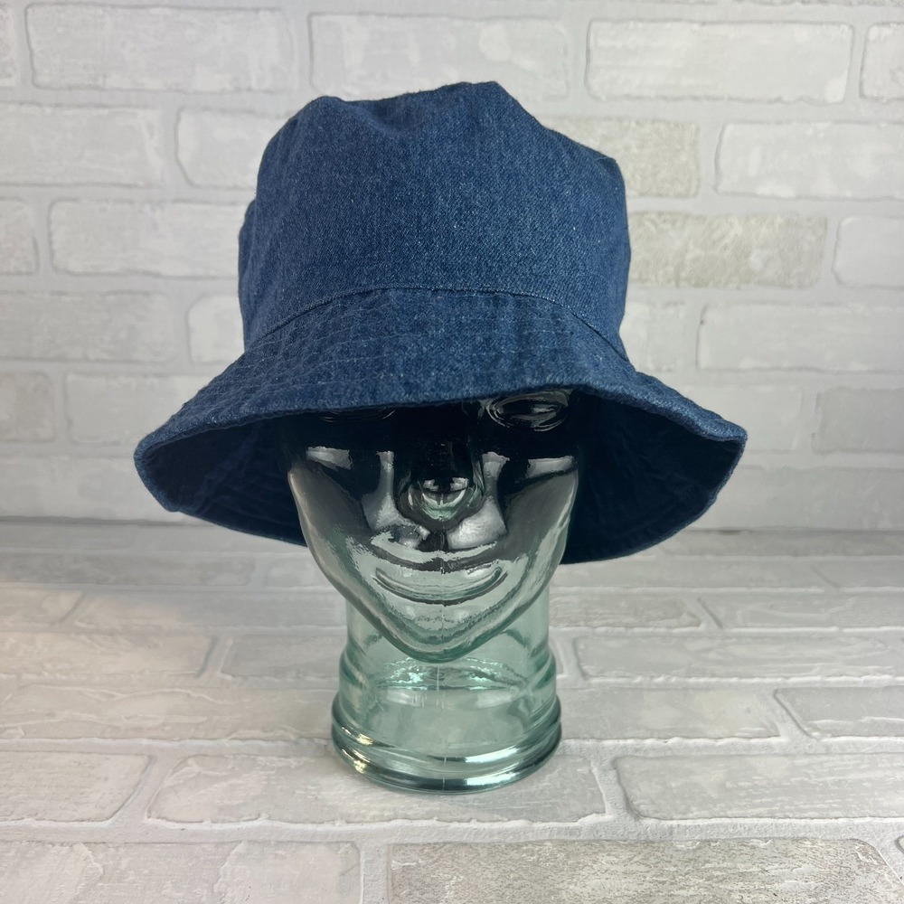 Vintage Faded Glory Y2K Bucket Hat Blue Denim Casual Grunge Streetwear Indie OS